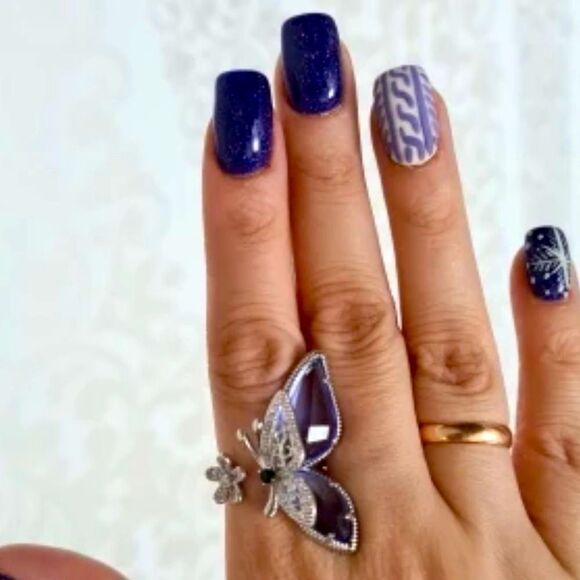 Blue White Filigree Wing Floral Statement Wrap Ring NEW - Picture 2 of 4